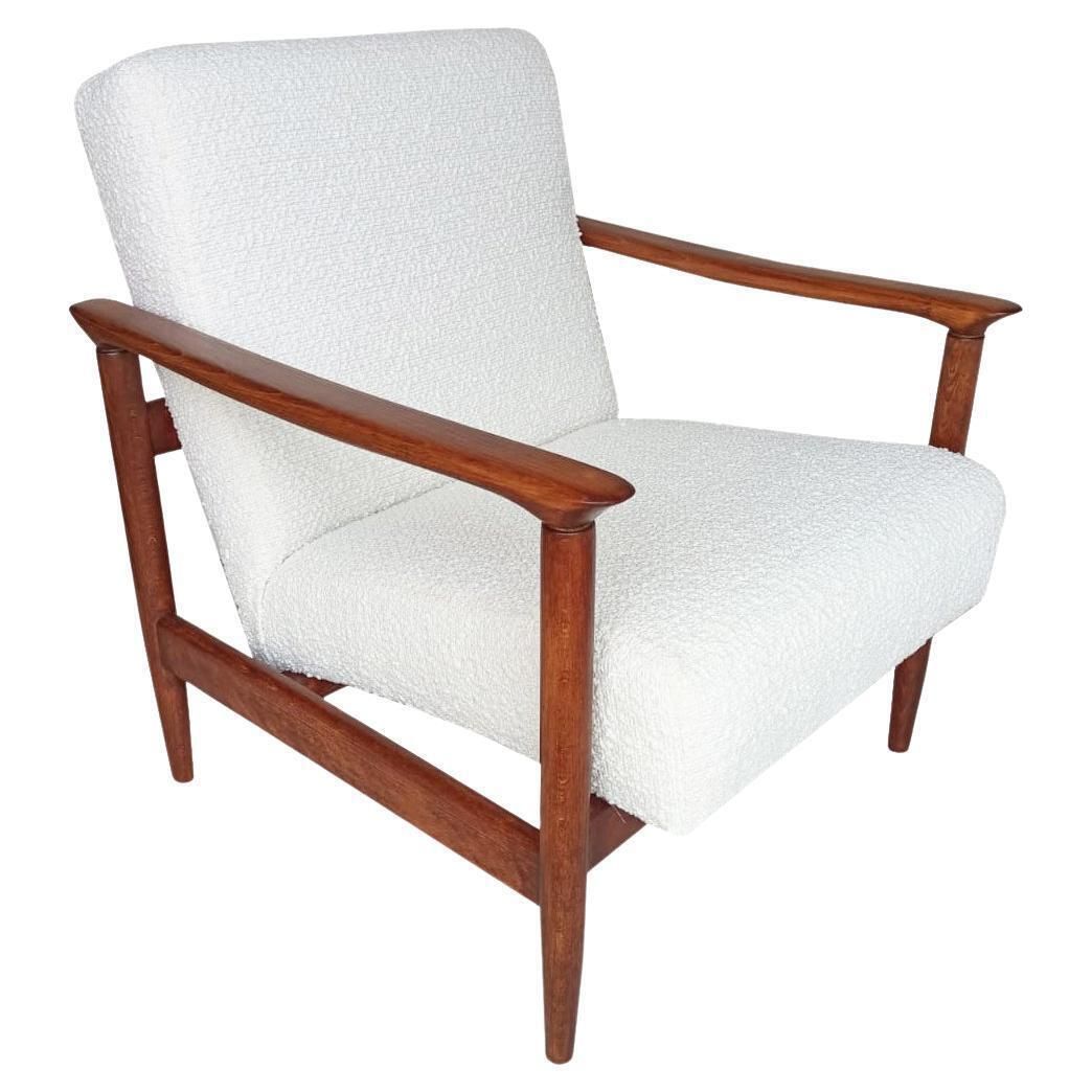 Mid Century Vintage White Boucle Armchair, Gfm 142, Edmund Homa, Europe, 1960s