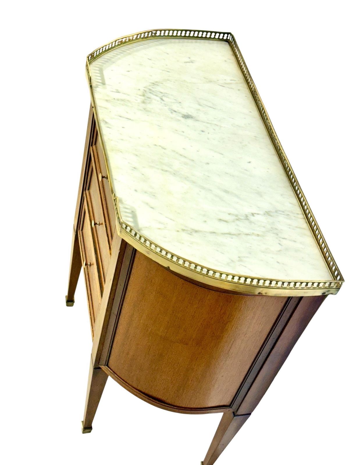 Petite French Walnut Demilune Commode, Marble Top, Late 19th Century photo vintage