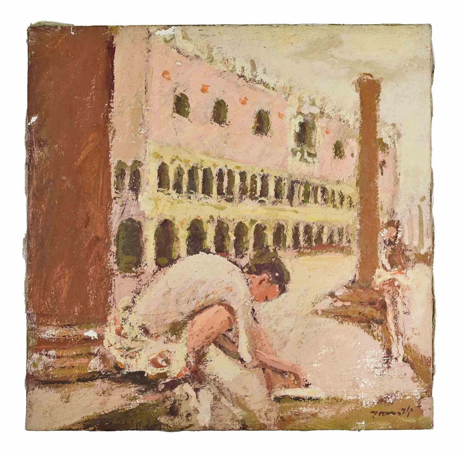 Franco Marzilliballerina In Venice   Oil Painting By Franco Marzilli   1970s1970s