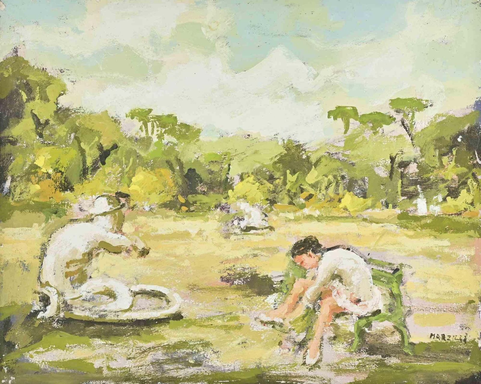 Franco Marzilliballerina  In The Park   Oil Painting By Franco Marzilli   1970s1970s