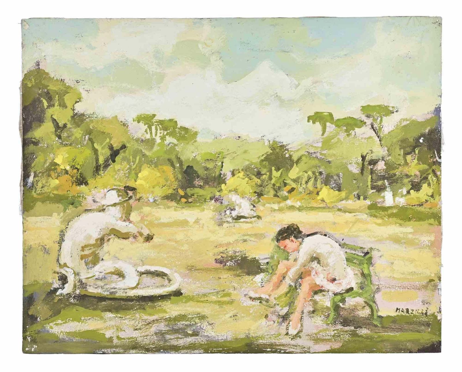 Franco Marzilliballerina  In The Park   Oil Painting By Franco Marzilli   1970s1970s photo furniture