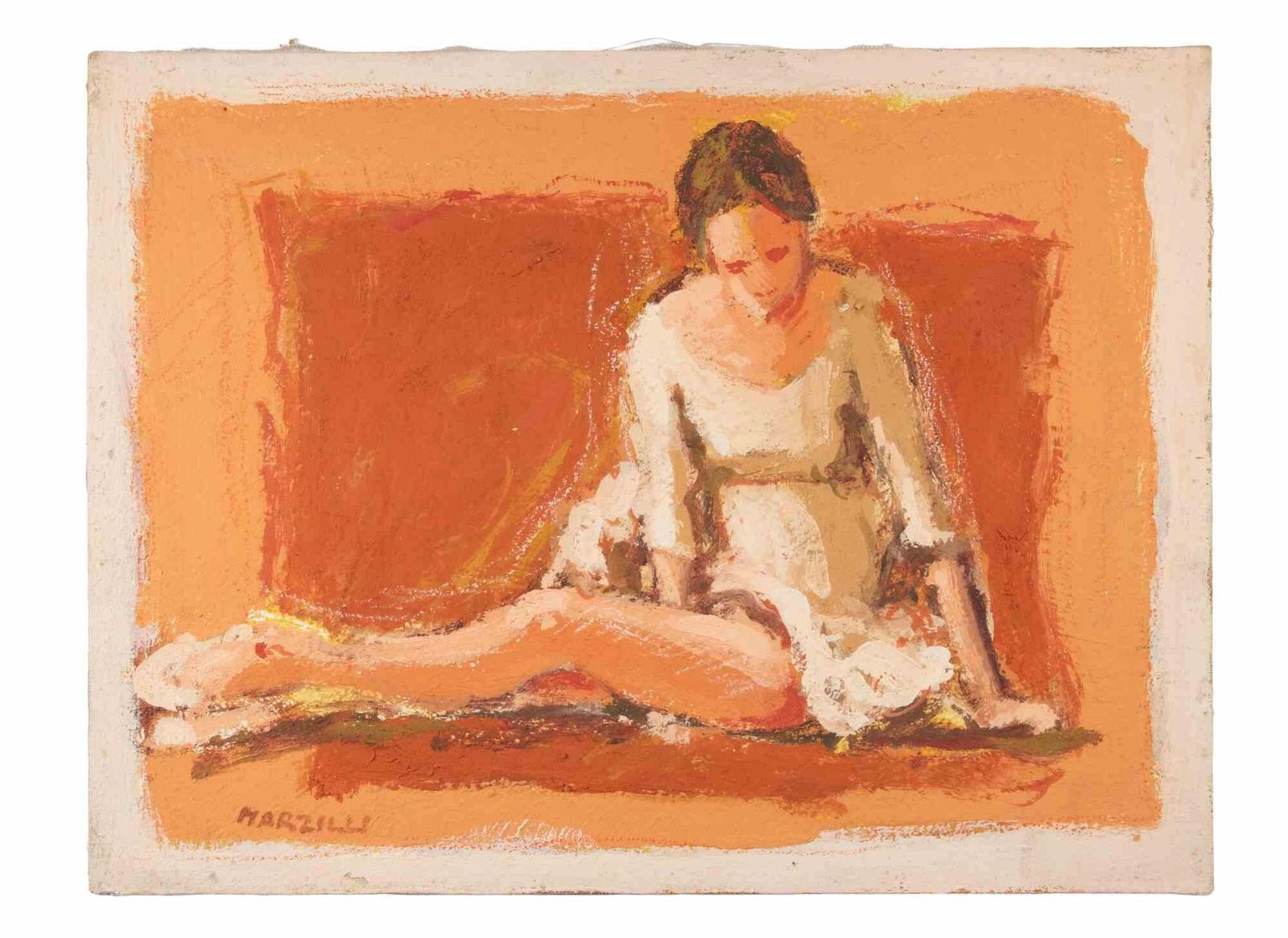 Franco Marzilliballerina On A Red Background   Oil Painting By Franco Marzilli   1970s1970s