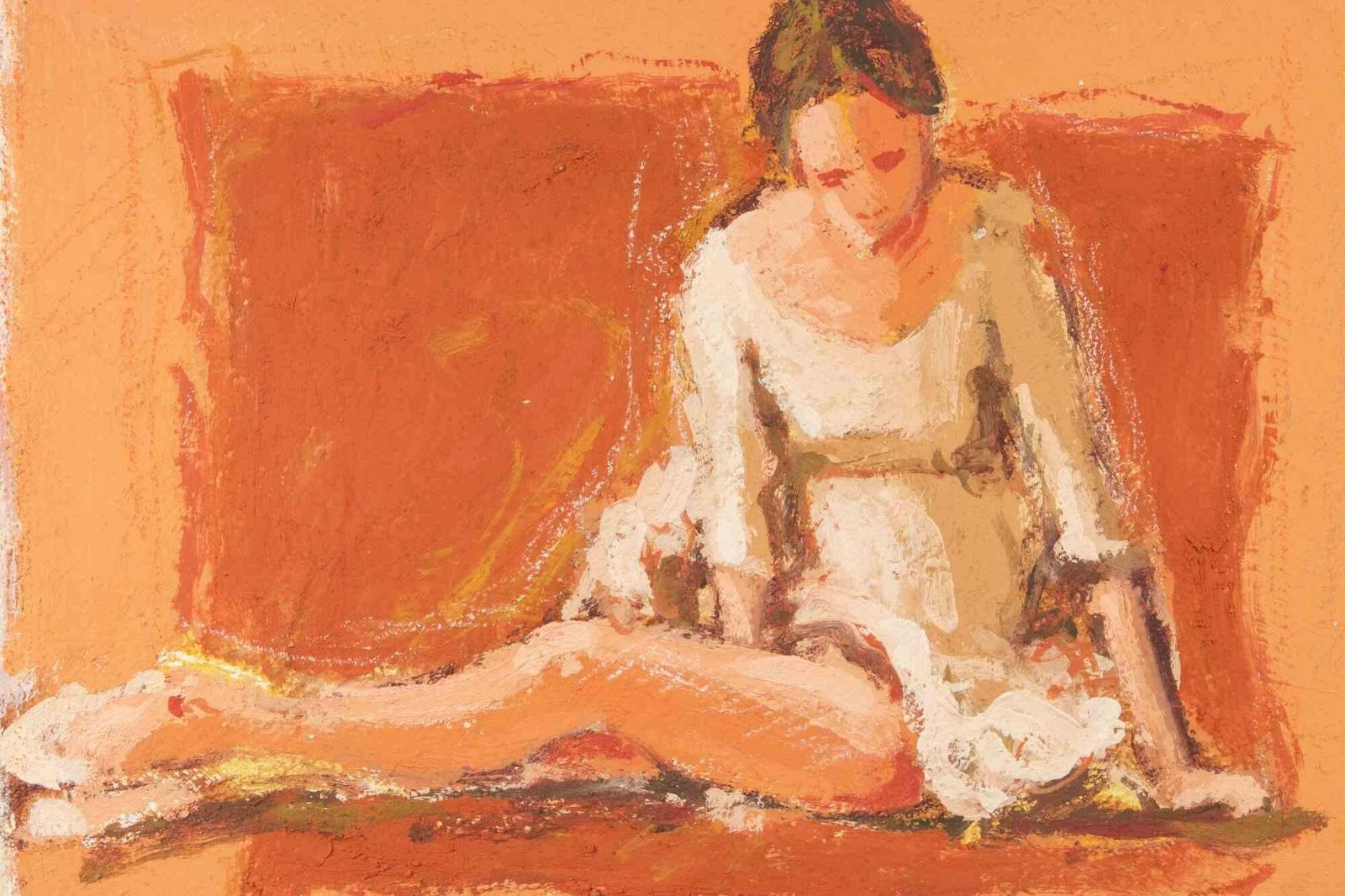 Franco Marzilliballerina On A Red Background   Oil Painting By Franco Marzilli   1970s1970s photo for sale