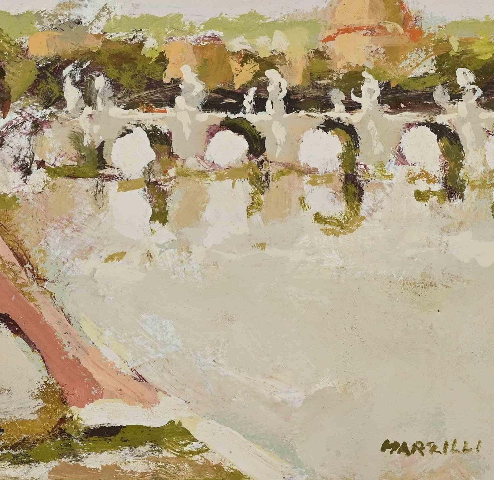 Franco Marzilliballerina In Front Of A Bridge In Rome   Oil Painting By Franco Marzilli   1970s1970s photo for sale