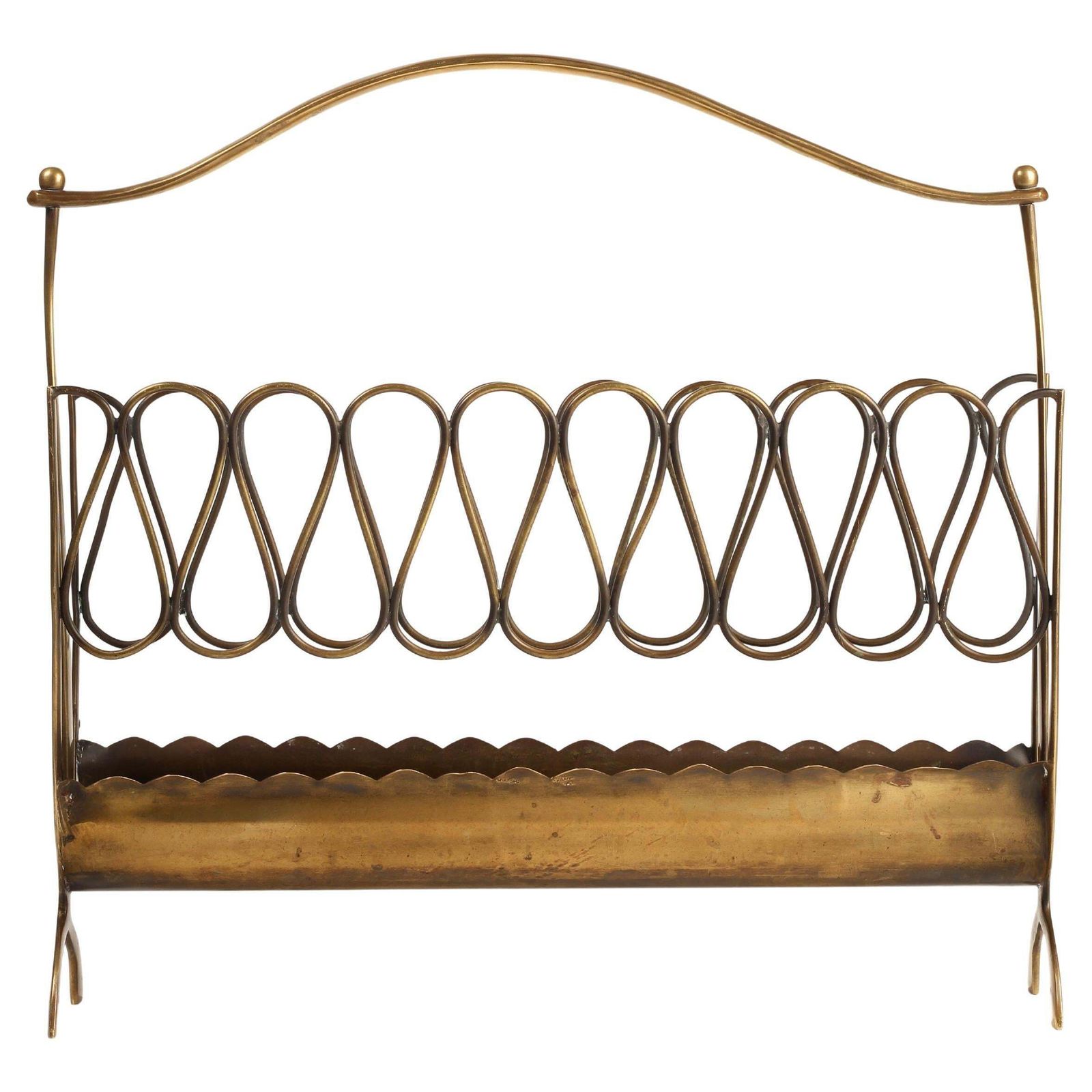 Italian Mid Century Brass Magazine Rack – Gio Ponti Style, 1950s photo for sale