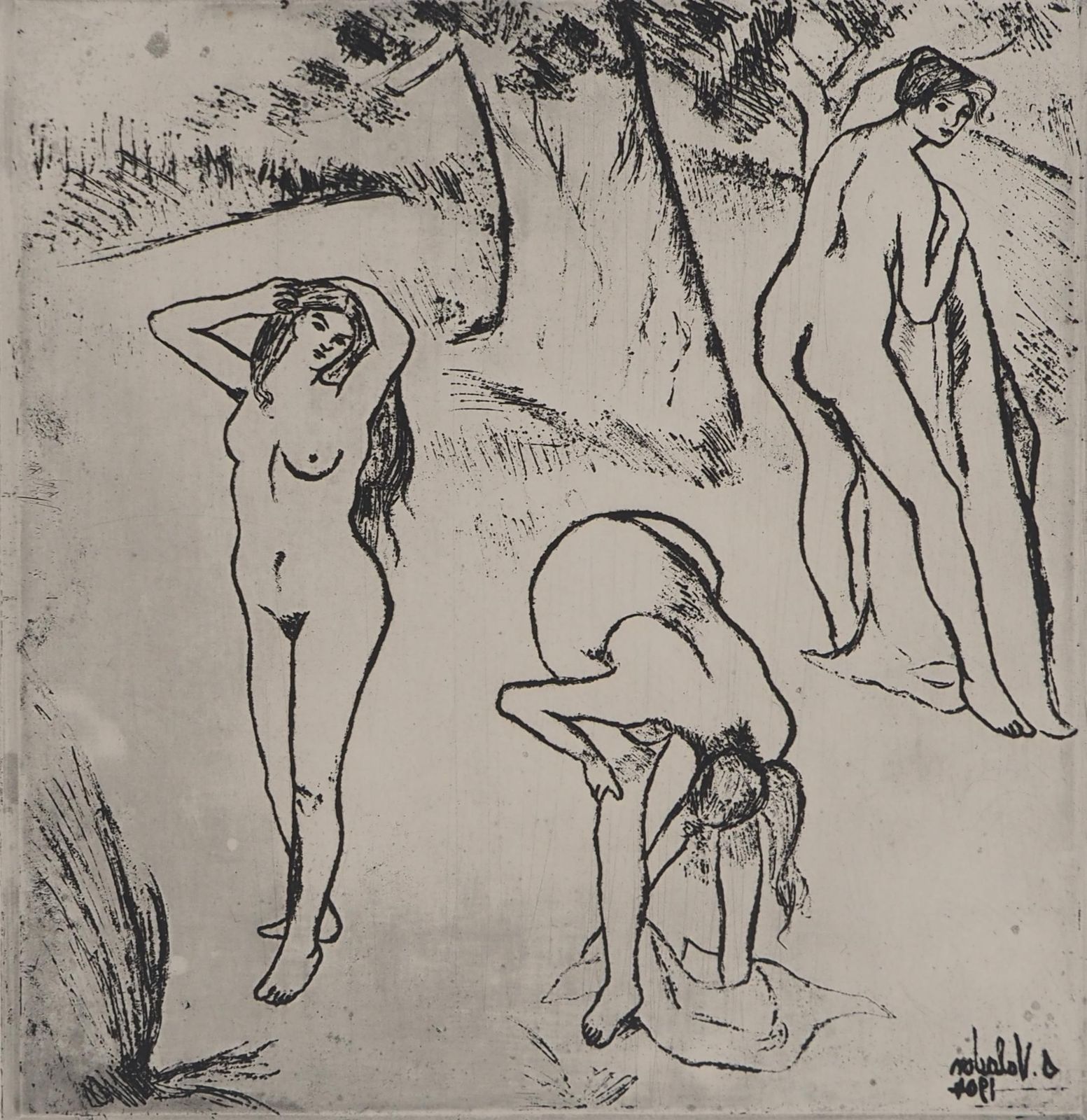 Suzanne Valadonnaked Women Under The Trees    Original Etching Signed (Petrides #E9)1932 photo furniture