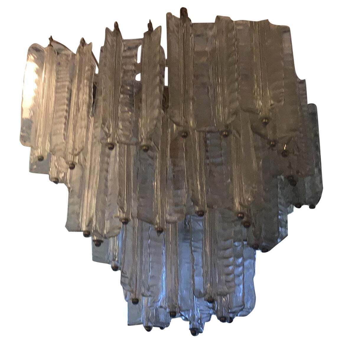 Venini Mazzega. Lampadario Murano Glass Metal Crome 1955 Italy