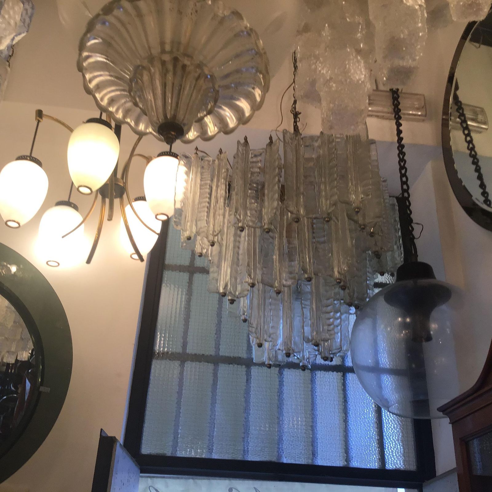 Venini Mazzega. Lampadario Murano Glass Metal Crome 1955 Italy photo buy