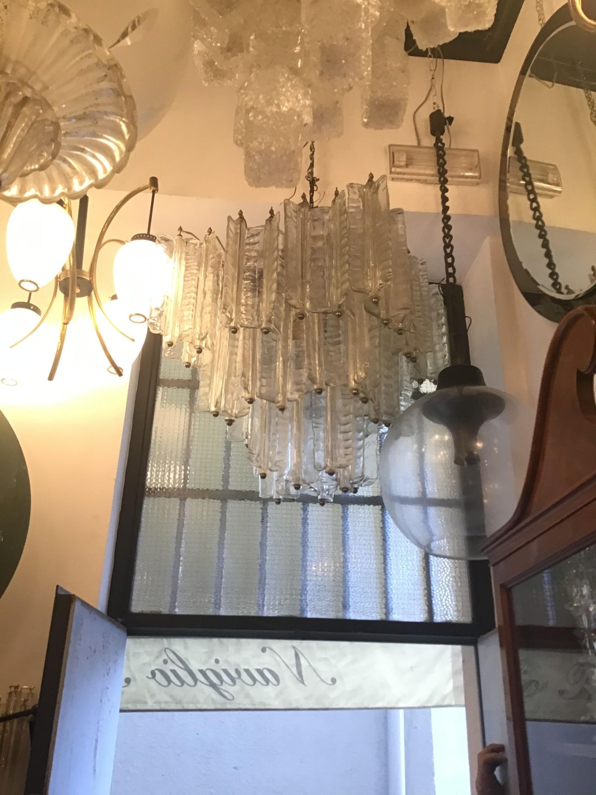 Lighting Venini Mazzega. Lampadario Murano Glass Metal Crome 1955 Italy photo