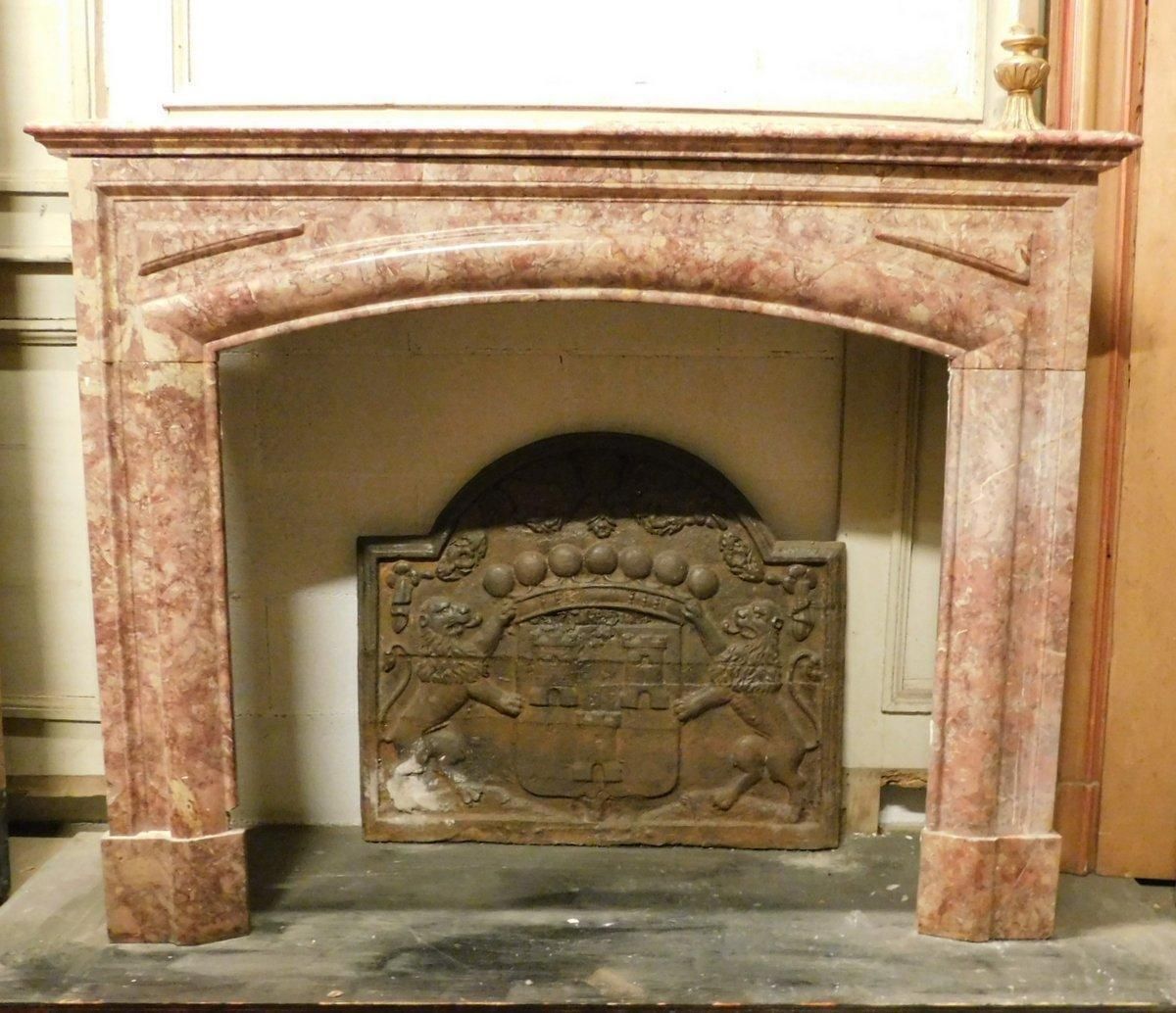 Fireplace Mantel In Red Marble, Carved Linear, Italy photo furniture