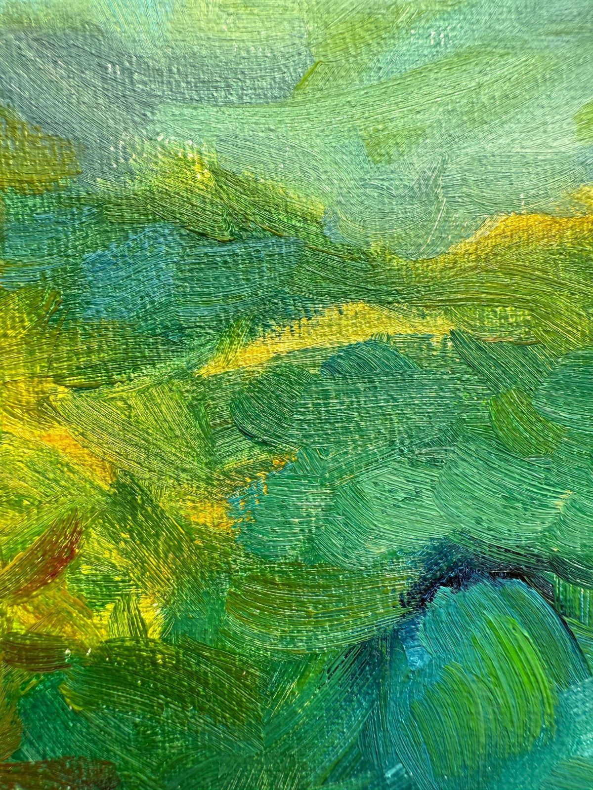 photo furniture Bernadette Van Baarsen Green & Yellow Provençal Landscape In Oil On Canvas. 'Vallon De Saint Jean'2023