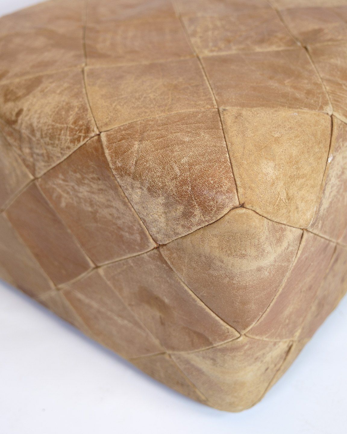 Vintage Leather Pouf  Natural Leather  Natural Patina  Hand Sewn  Square  1970s photo for sale