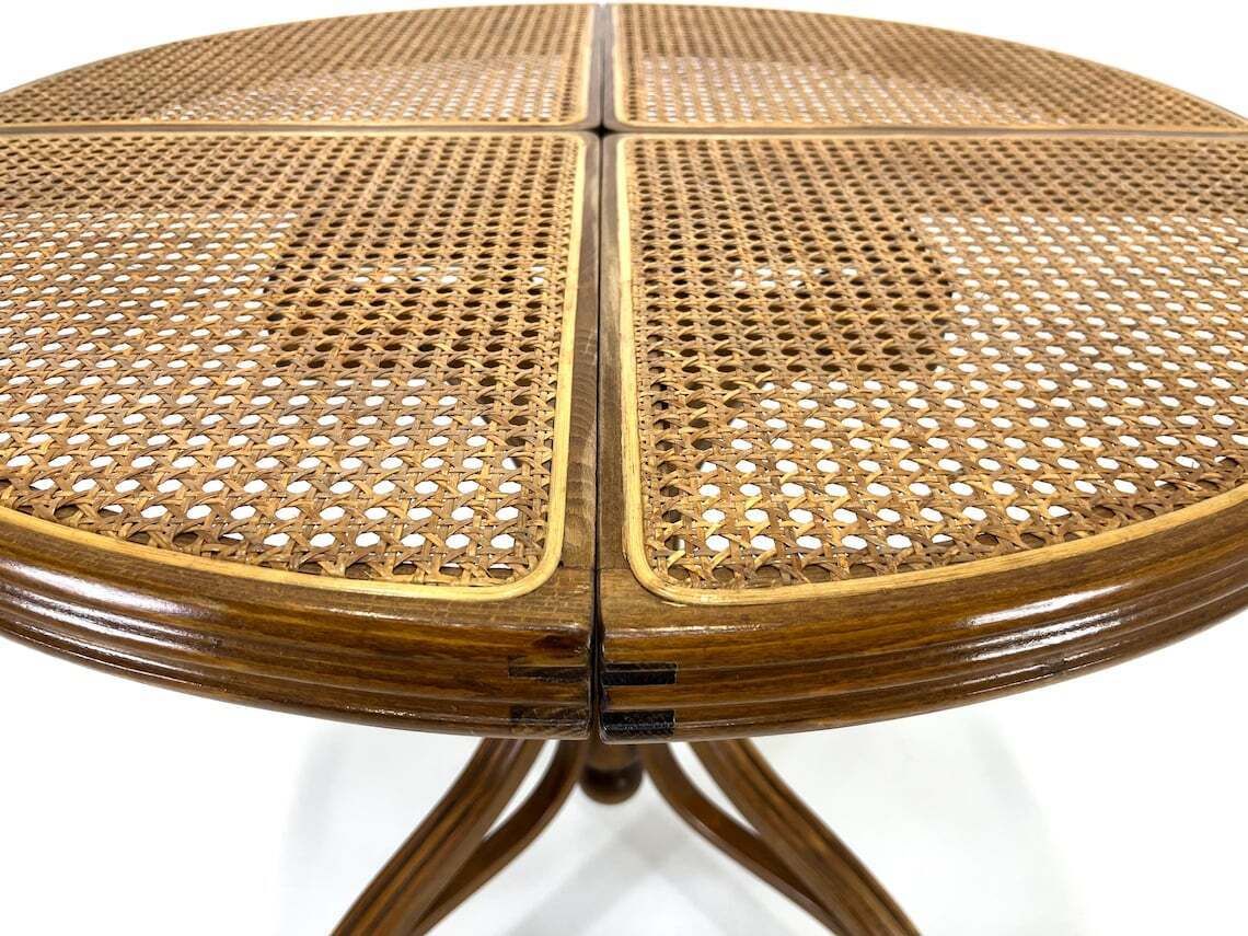 Mundus Dining Table 1960s / Solid Wood Round Table / Cane Top Dining Table / Mid Century Modern / Vintage Brown Table photo for sale