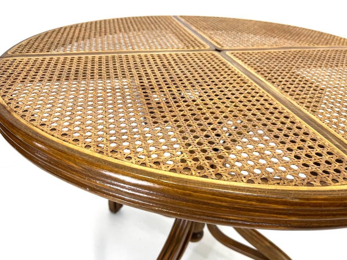 Mundus Dining Table 1960s / Solid Wood Round Table / Cane Top Dining Table / Mid Century Modern / Vintage Brown Table photo Furniture