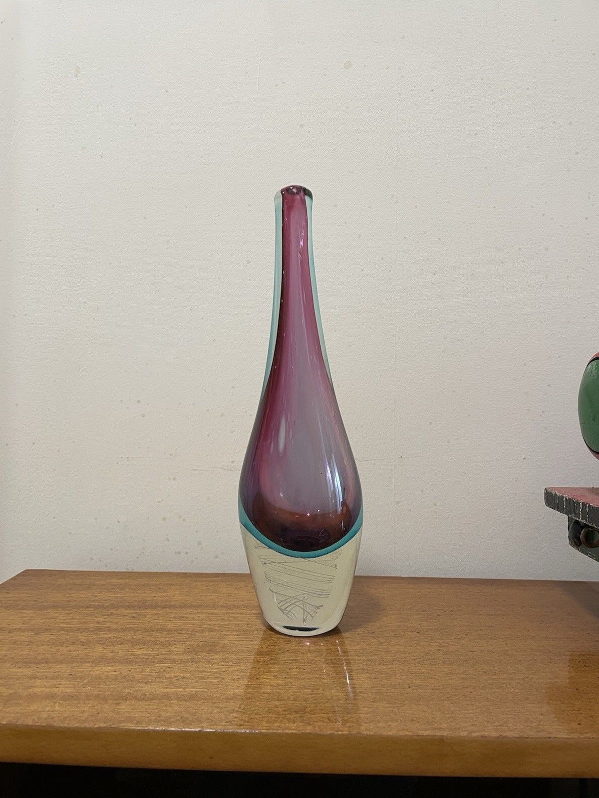 Luigi Onesto Murano Glass Sommerso Teardrop Vase With Air Twist Base Vintage Mcm photo furniture