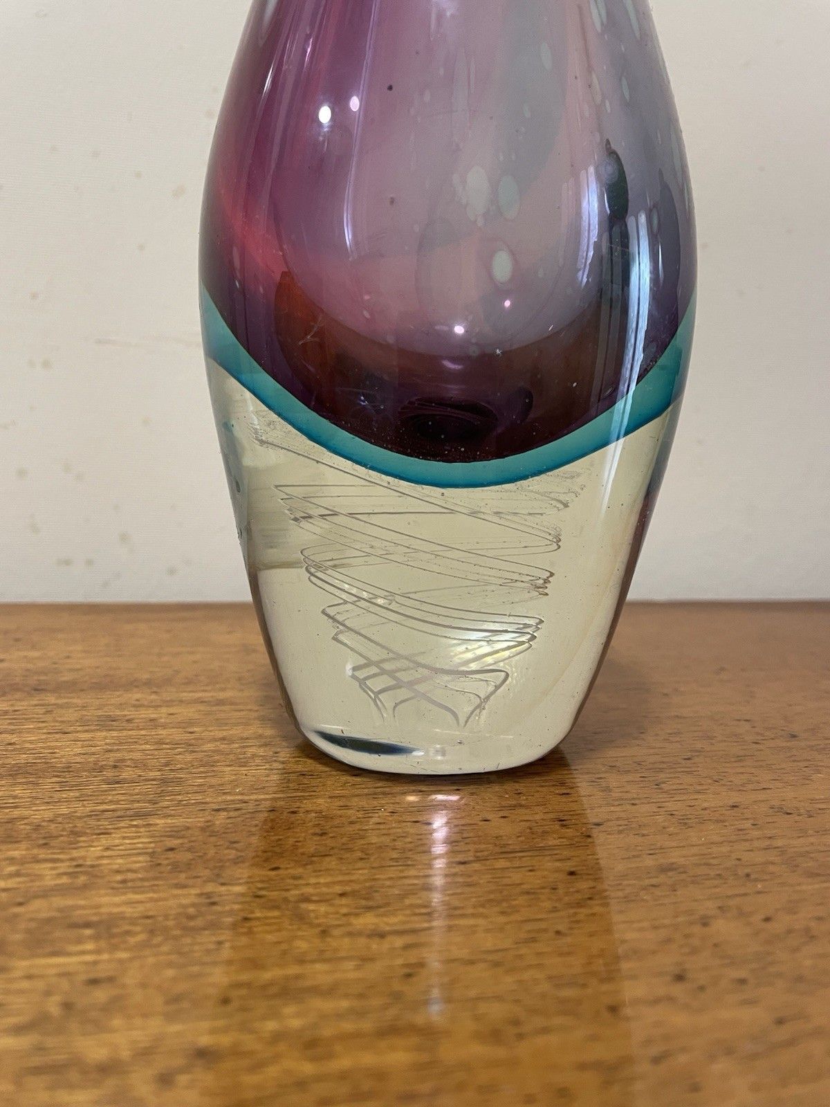 125.0 Luigi Onesto Murano Glass Sommerso Teardrop Vase With Air Twist Base Vintage Mcm photo