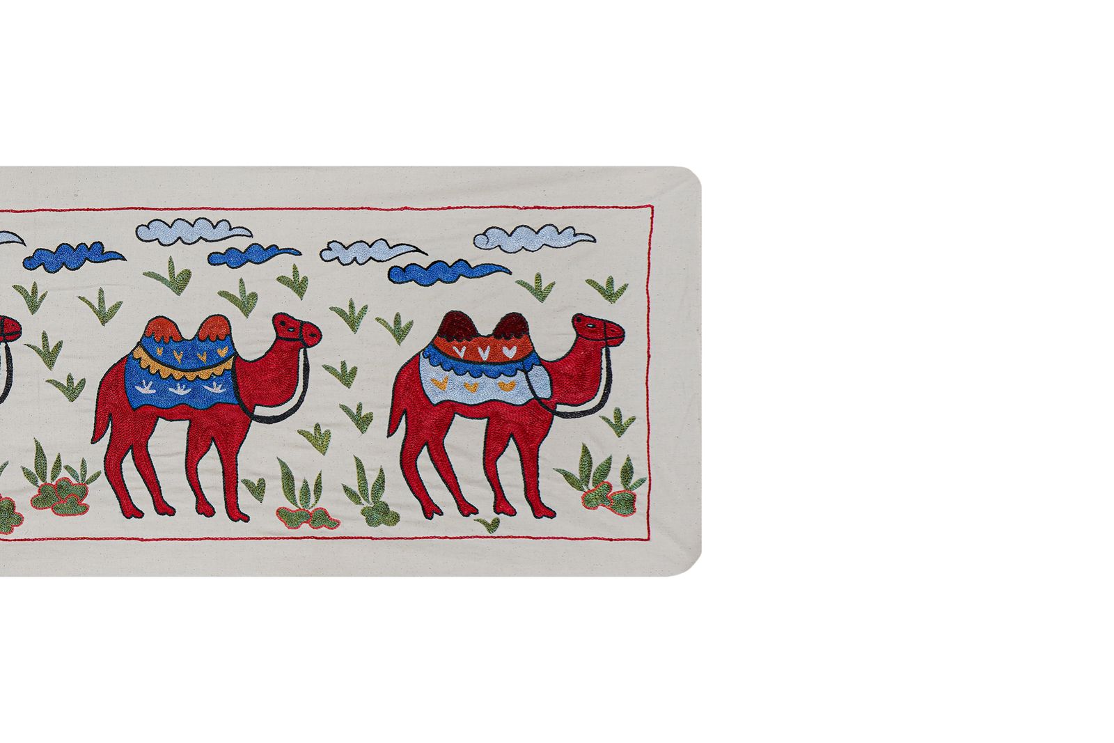 photo furniture Uzbek Suzani Animal Cotton Tablecloth, 19th Century Bukhara Wall Hanging Decor   Camel Cotton Runner 1'7'' X 4'9''