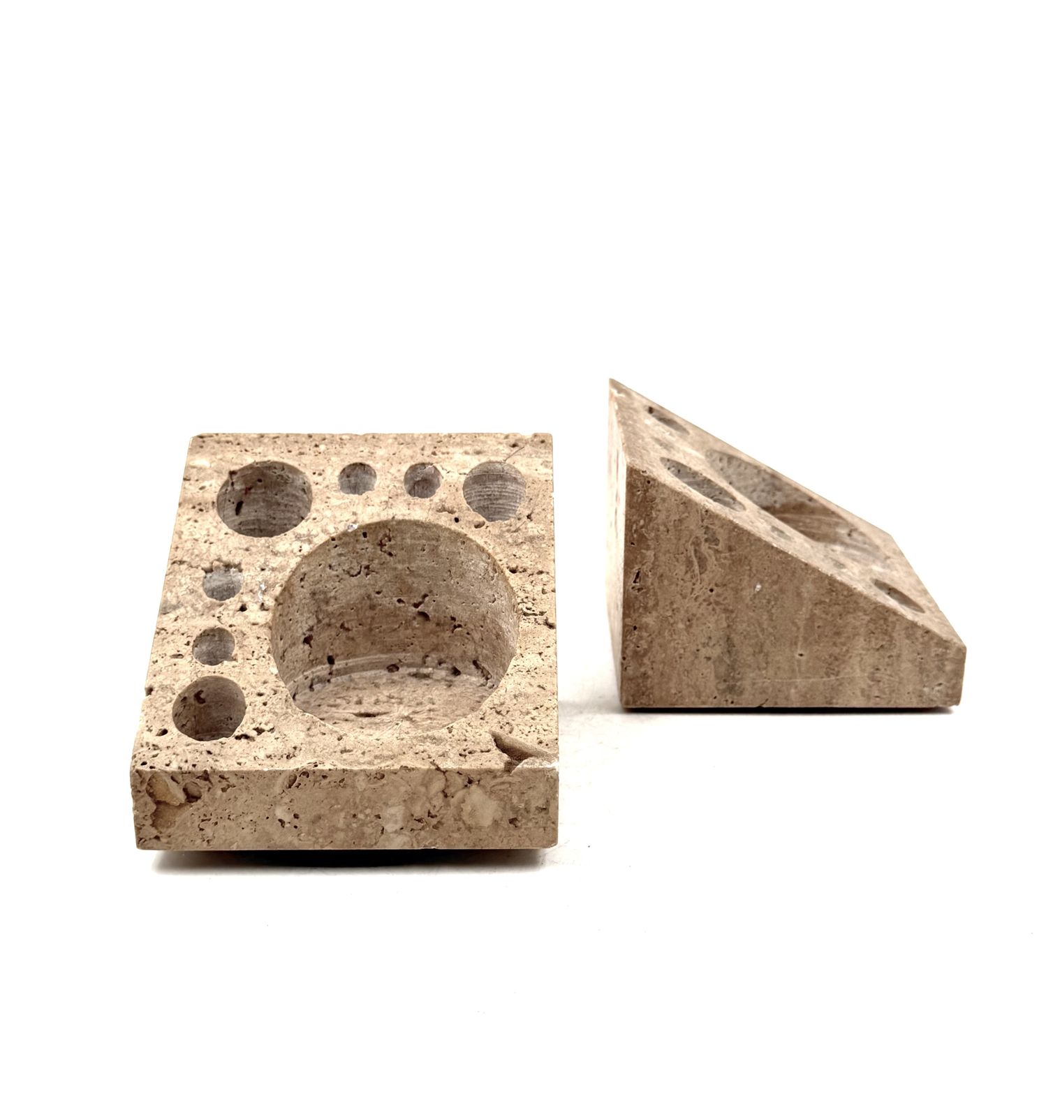 Enzo Mari, Set Of 2 Travertine Desk Organizers, Danese Italy 1970s photo for sale