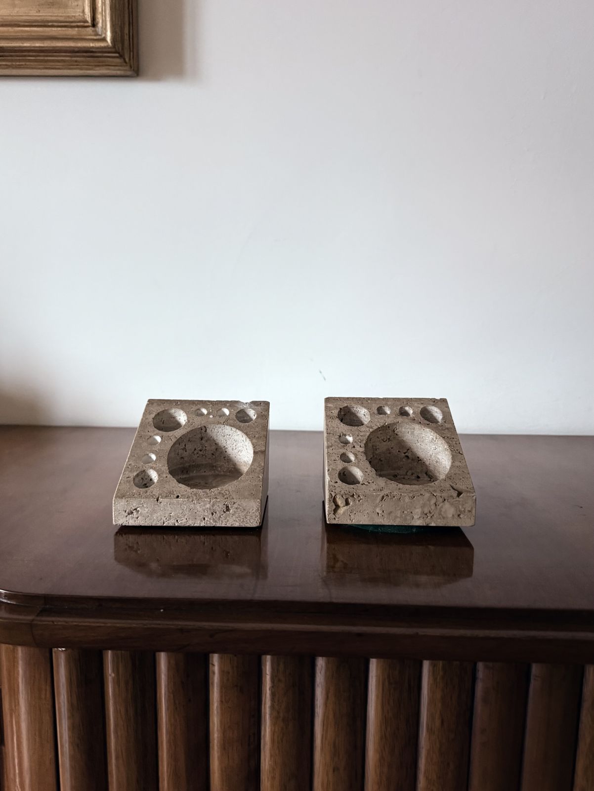 Enzo Mari, Set Of 2 Travertine Desk Organizers, Danese Italy 1970s photo vinterior