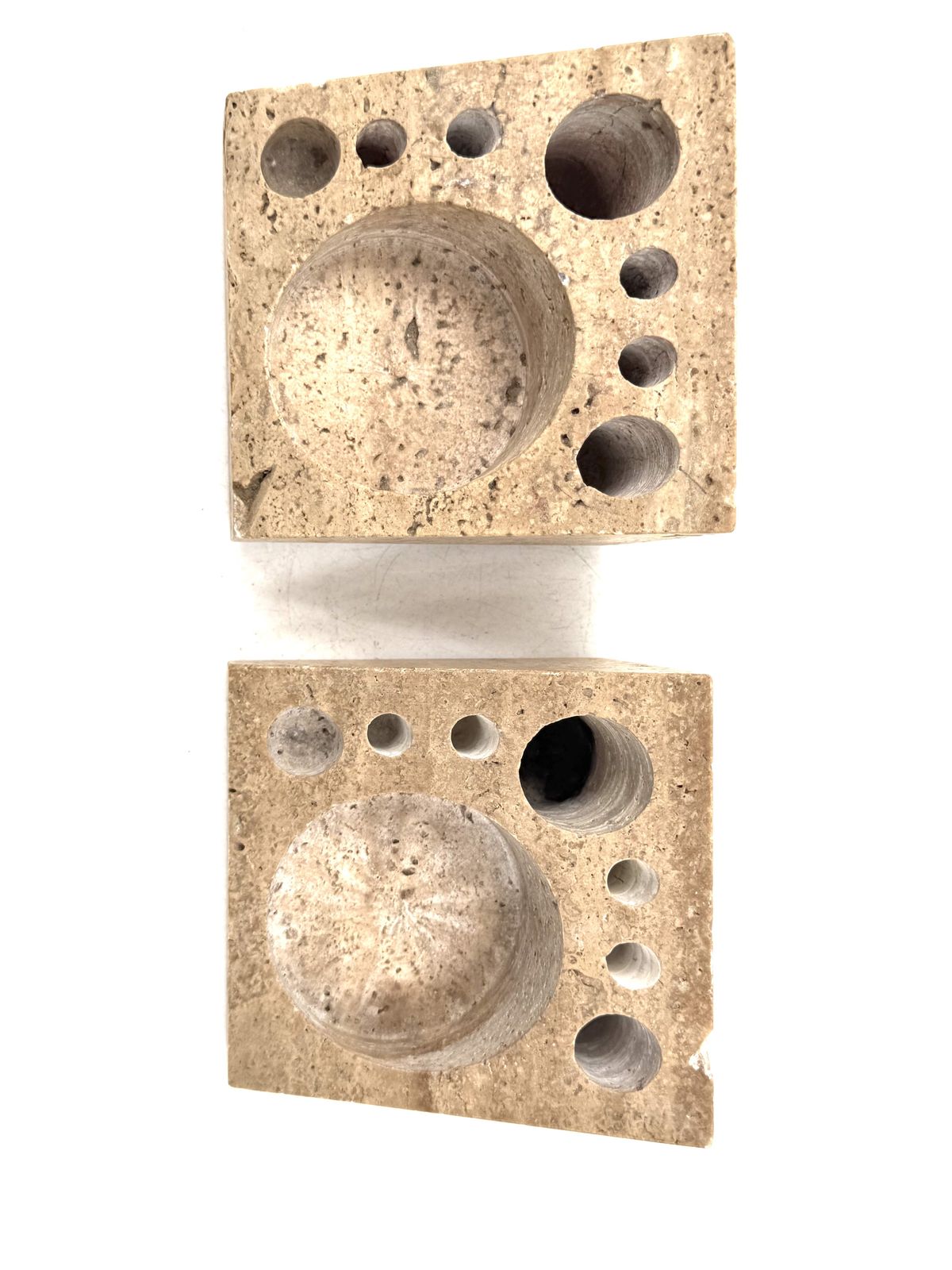 Enzo Mari, Set Of 2 Travertine Desk Organizers, Danese Italy 1970s photo vintage