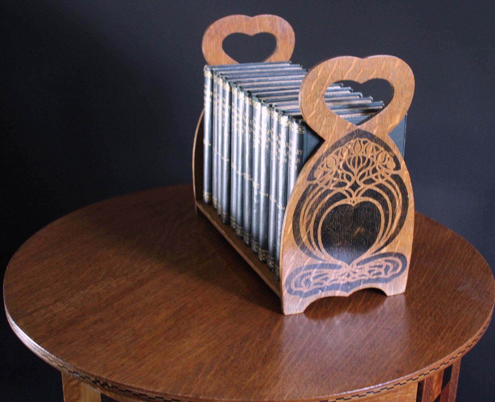 Arts And Crafts Stencilled Book Trough In Oak photo for sale