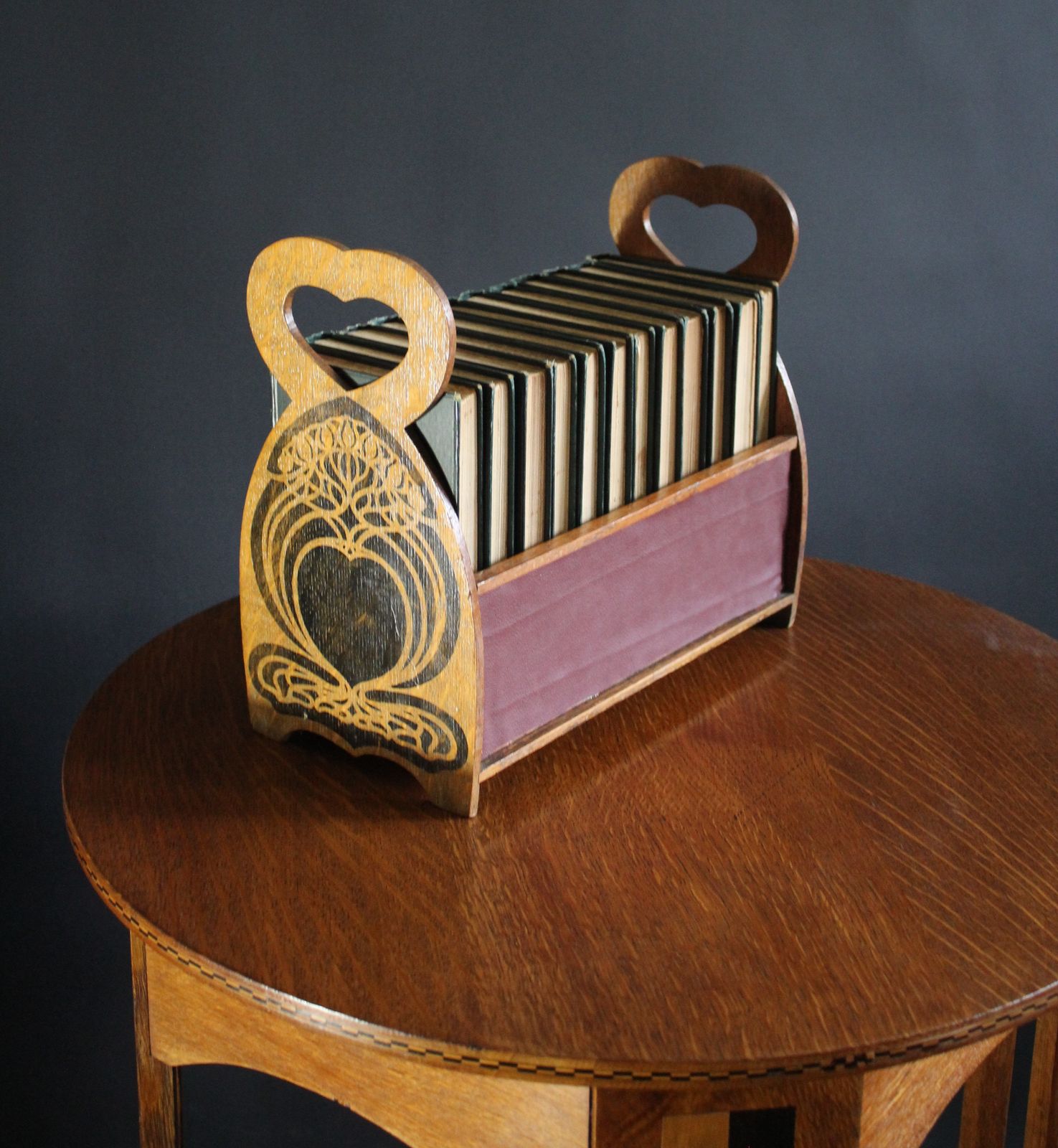 Arts And Crafts Stencilled Book Trough In Oak photo vinterior