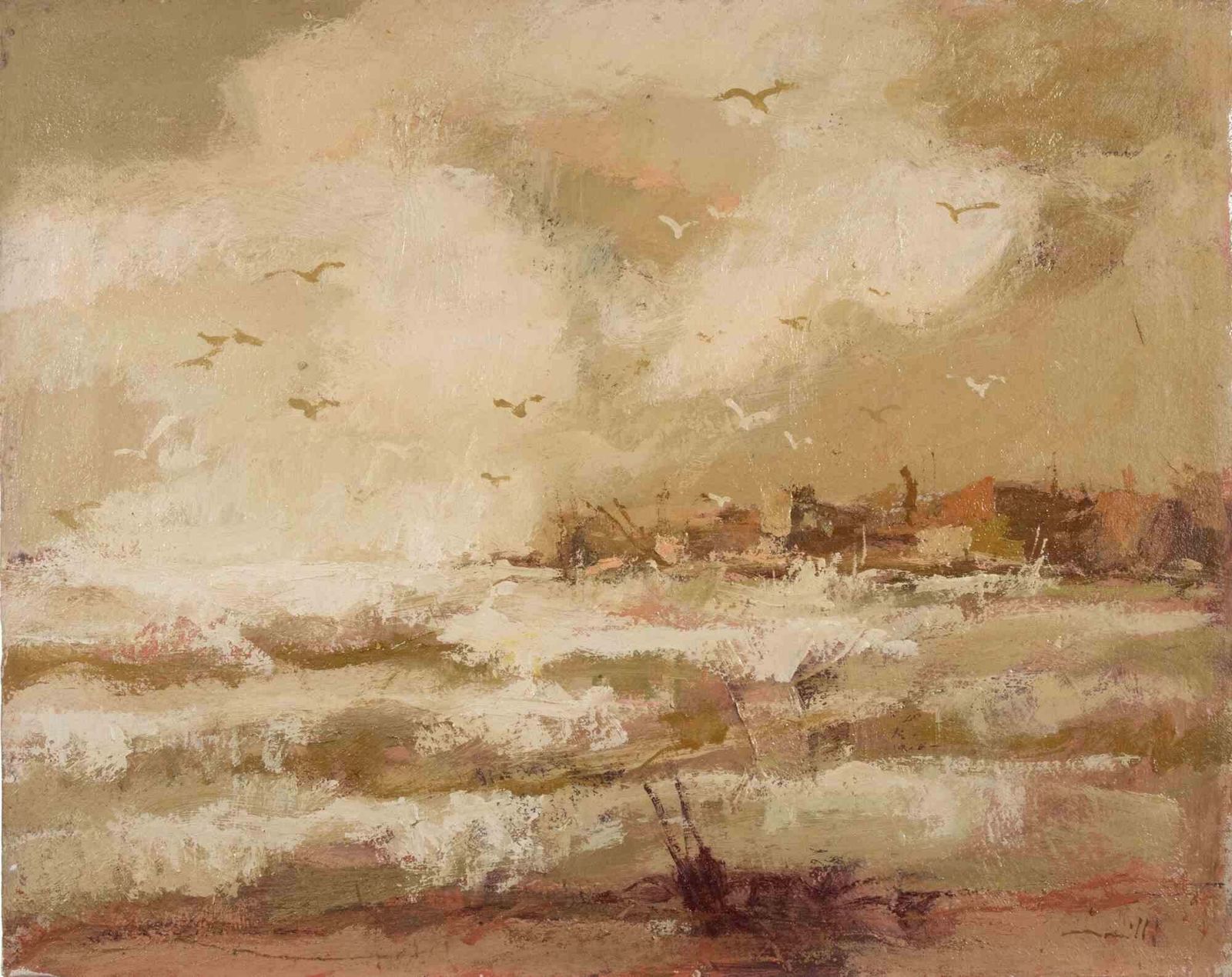 Franco Marzilli View Of The Bay   Oil Painting By Franco Marzilli   1970s 1970s photo furniture