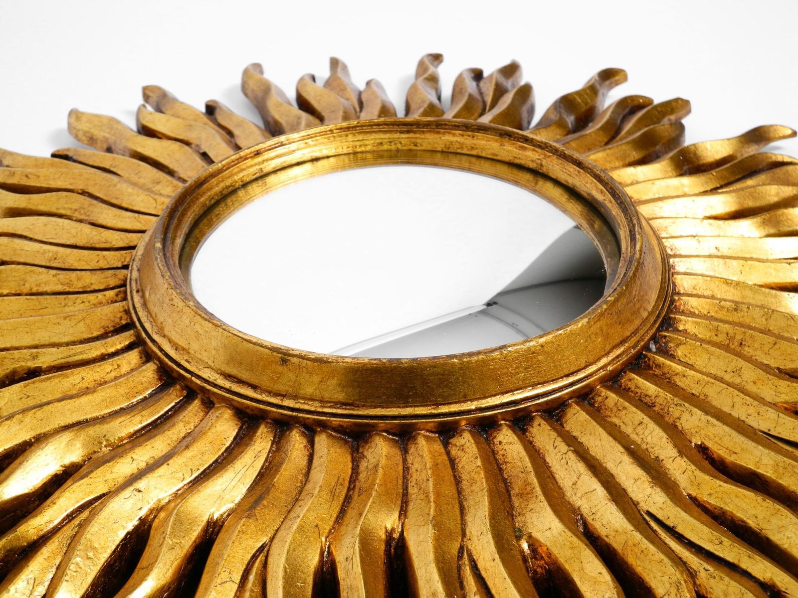Large Mid Century Sunburst Kovex Wall Mirror Made Of Wood And Resin, Gold Plated photo 1039.0