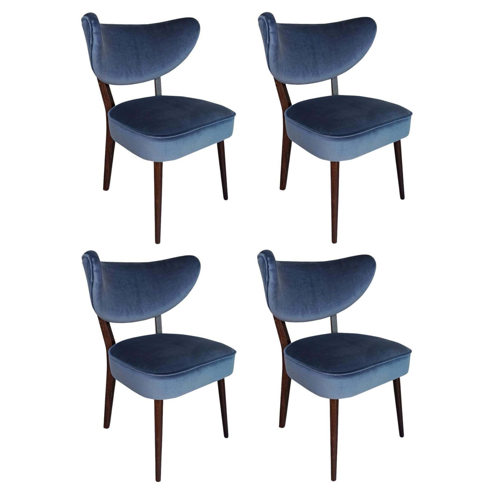 Set Of Four Vintola Studio Dining Chairs, Navy Blue Velvet, Perennials, Europe. photo vinterior