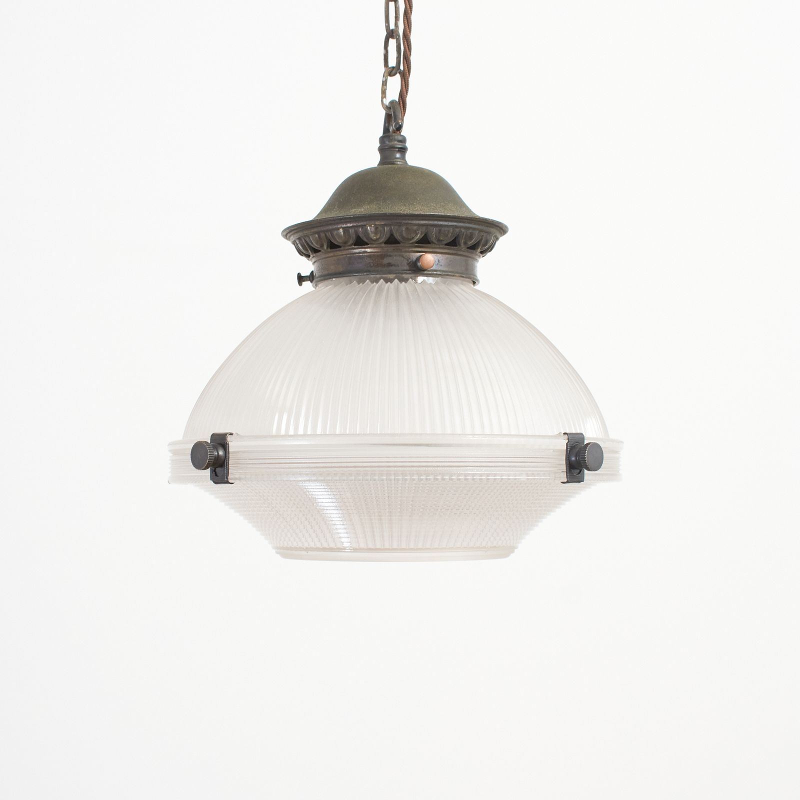 Antique Holophane Church Pendant 2 Part Reflector Light – D