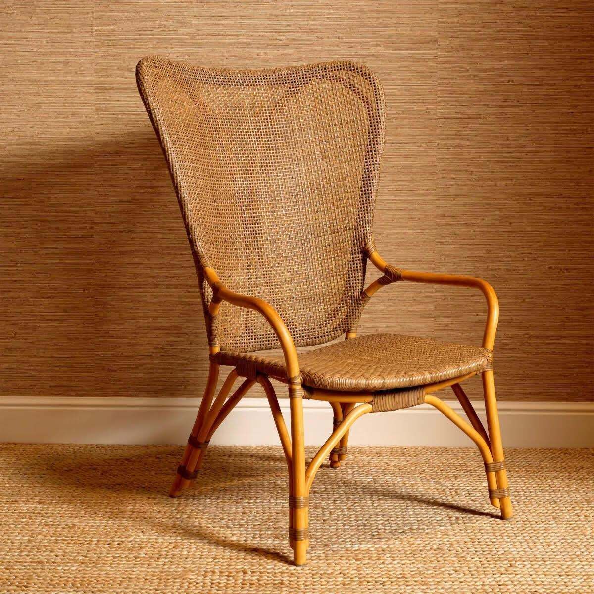 Pair Of Modern Rattan Chairs In A Honey Finish. photo buy