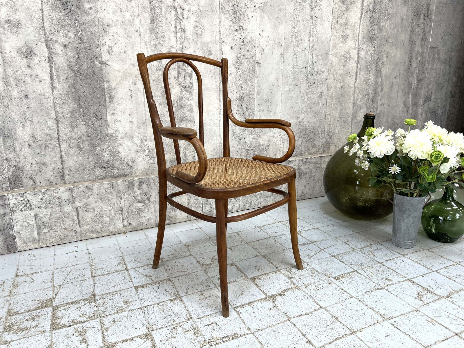 Individual Bentwood French Bistro Chair Carver With Cane Seat