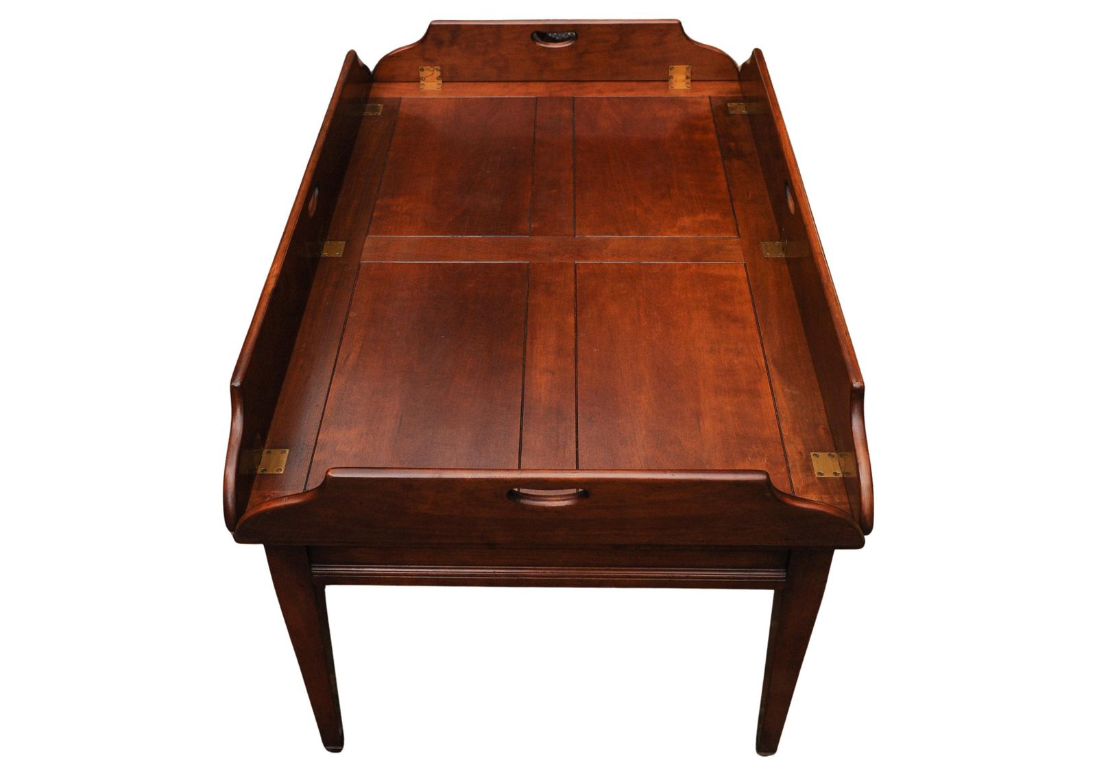 Campaign Mahogany & Brass Butler's Coffee Table Hand Crafted By Kennedy Furniture For Harrods photo for sale
