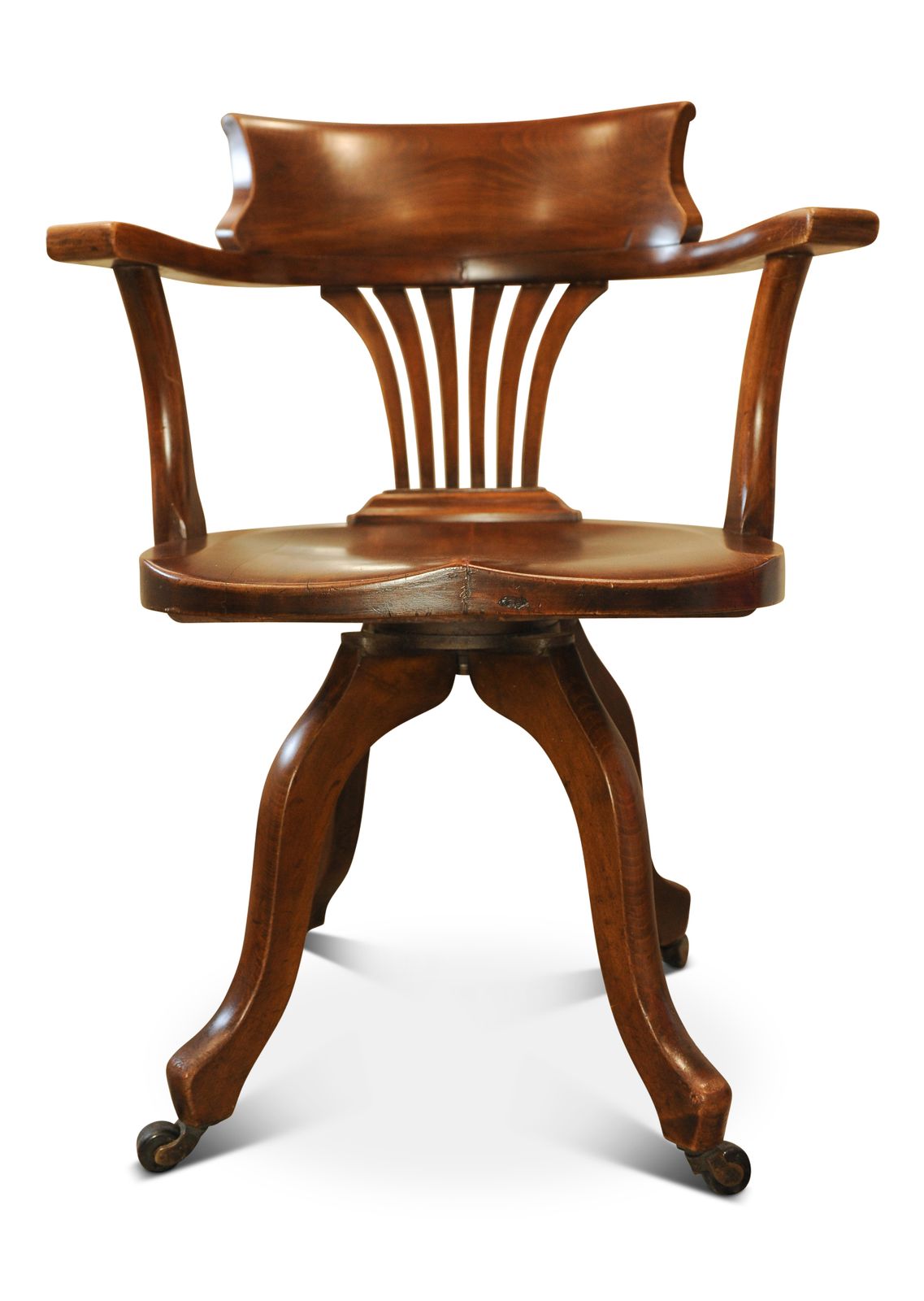 A Victorian Hand Crafted Mahogany Classic Clerks Revolving Desk Chair With Shaped Seat photo for sale