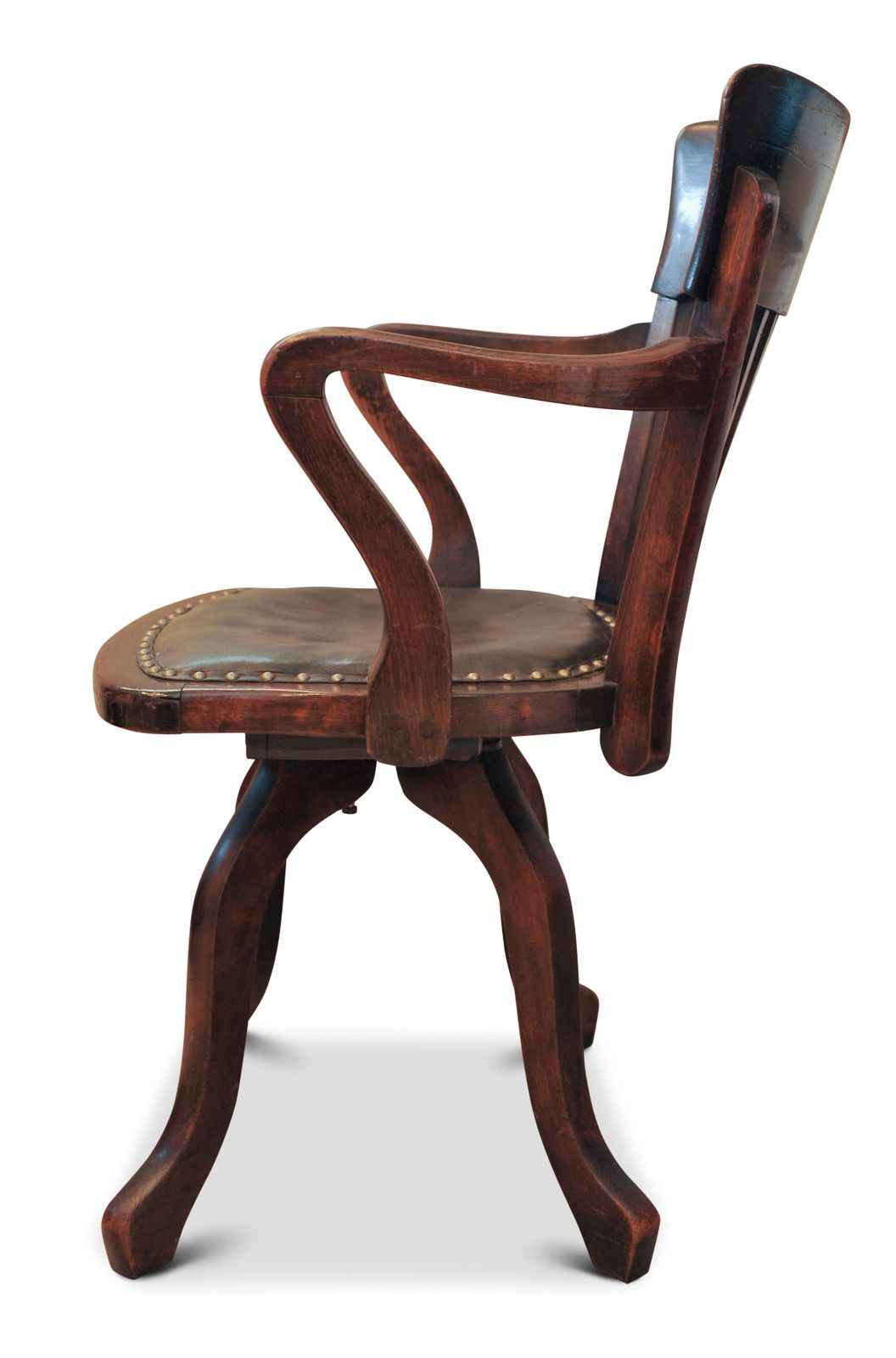 Victorian Oak & Leather Rail Back Revolving Desk Chair With Stud Detailing photo Furniture