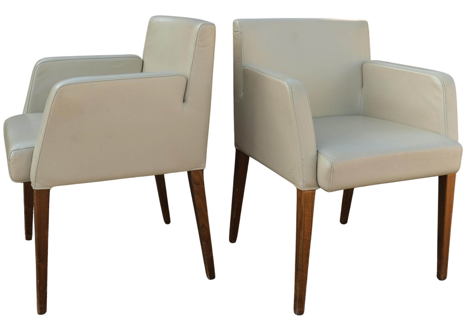 Pair Of Hülsta Cream Leather Solid Beech Frame Armchairs Makers Label To Each Chair Model Number D20 Made In Stadtlohn, German photo vinterior