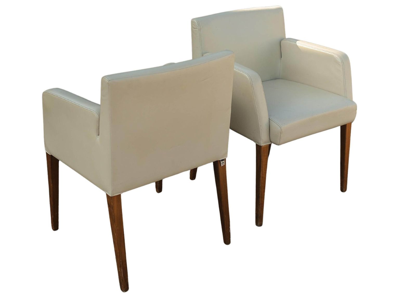 Pair Of Hülsta Cream Leather Solid Beech Frame Armchairs Makers Label To Each Chair Model Number D20 Made In Stadtlohn, German photo for sale