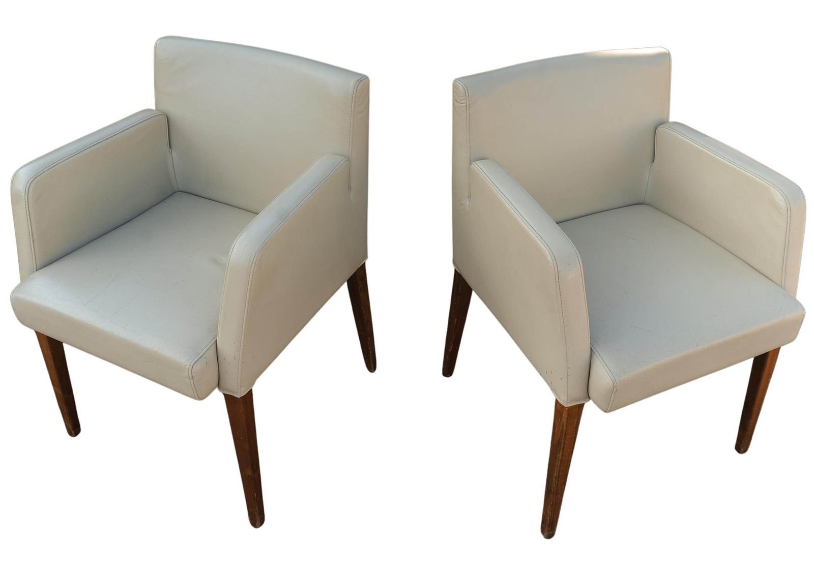 Pair Of Hülsta Cream Leather Solid Beech Frame Armchairs Makers Label To Each Chair Model Number D20 Made In Stadtlohn, German photo furniture