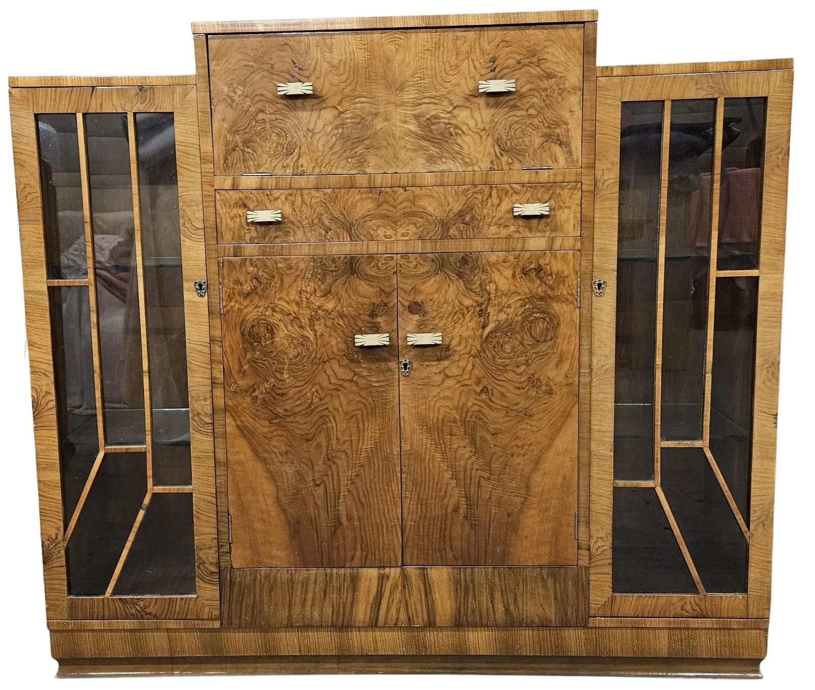 Art Deco Fall Front Cocktail Bar Display Cabinet Bookcase