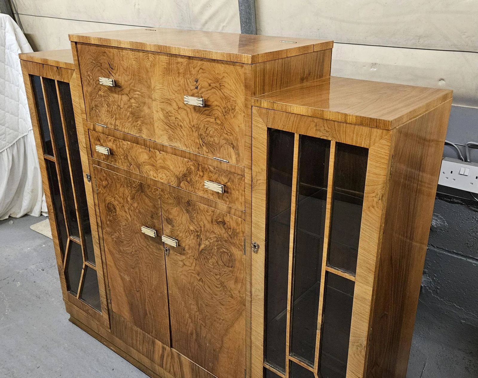 Art Deco Fall Front Cocktail Bar Display Cabinet Bookcase photo vinterior