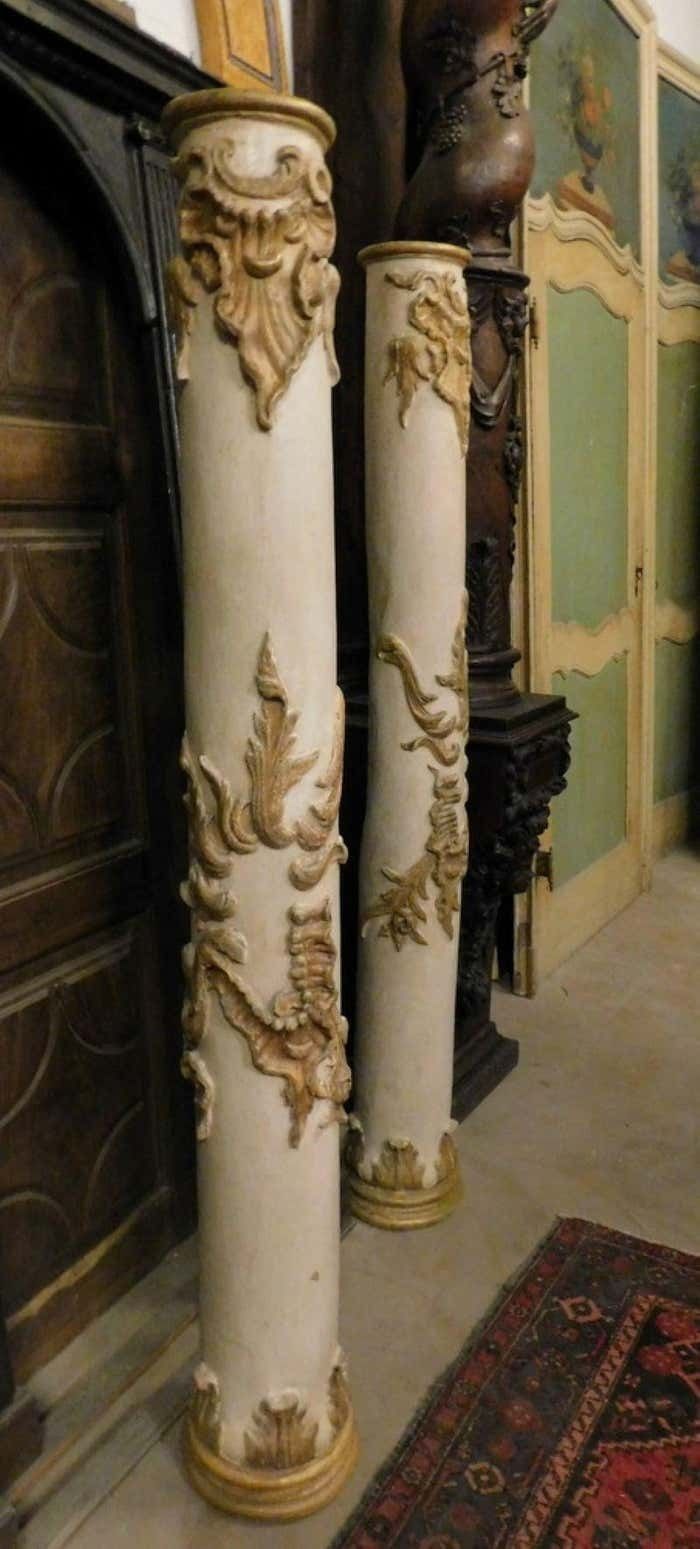 Pair Of Interior Columns In Carved, Lacquered And Gilded Wood, Italy photo 3816.0