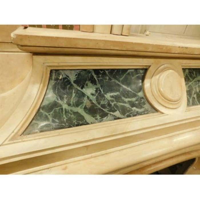 Fireplace Mantel Carved In Yellow Marble, Green Lacquered, Italy photo for sale