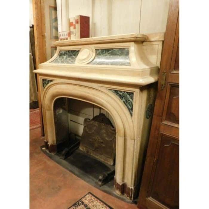 Fireplace Mantel Carved In Yellow Marble, Green Lacquered, Italy photo Home Fixtures