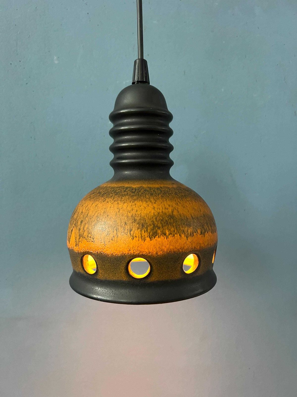 Brown Mid Century West Germany Ceramic Pendant Lamp photo 136.0
