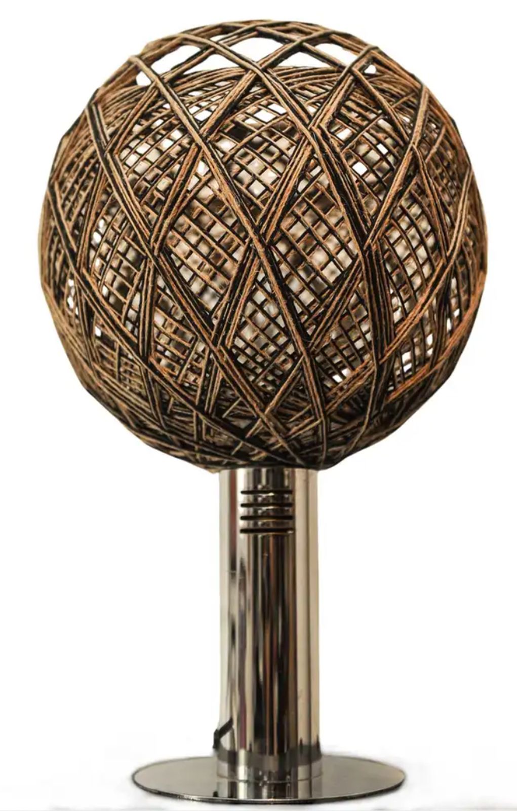 Targetti Sankey Chrome Italian Modern Table Lamp With Exquisite Woven Twine Globular Shade, Made In Italy, 1970's photo furniture