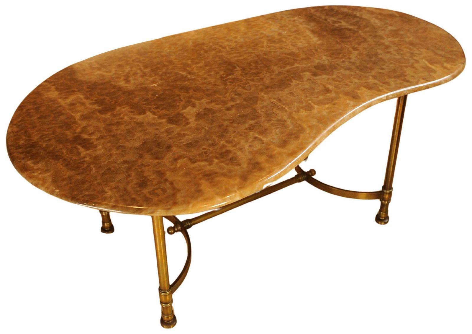 Italian Mid Century Occasional Table Made Of Brass With A Kidney Shaped Marble Top Circa 1950's photo for sale