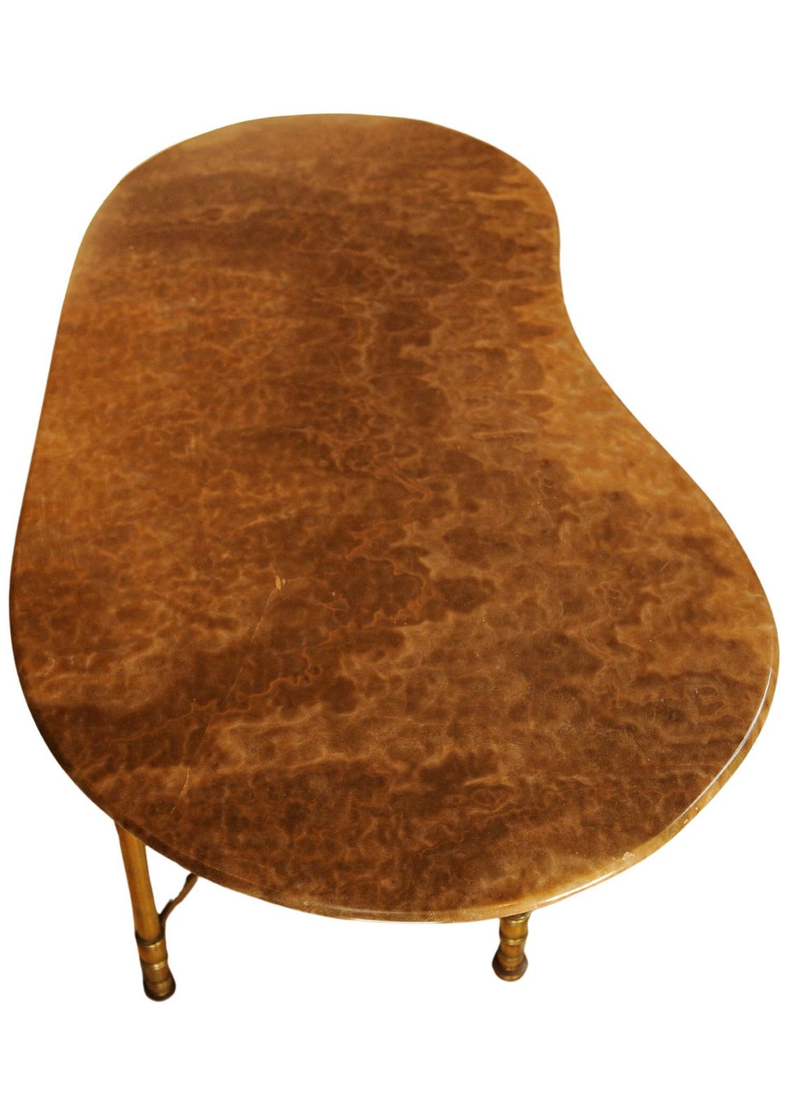 Italian Mid Century Occasional Table Made Of Brass With A Kidney Shaped Marble Top Circa 1950's photo vinterior