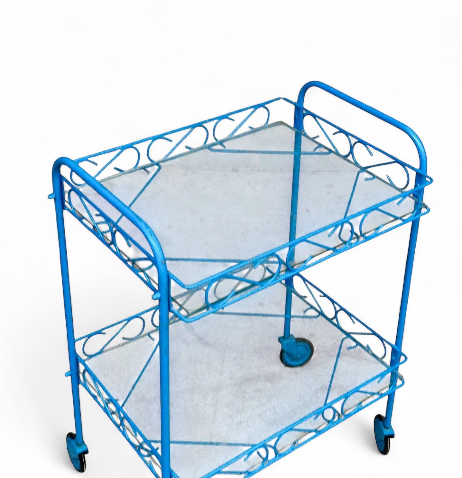 Furniture Drinks Trolley Gin Bar Steel And Glass C1950s Rare Two Tier photo