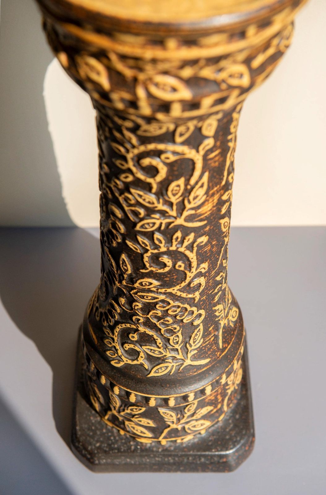 Mid Century Ceramic Plant Stand, West Germany Pottery Jardiniere, Pedestal With Floral Decorations, Vintage Plant Table photo vintage
