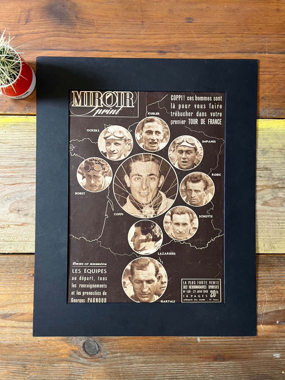 Vintage Tour De France Cycling Print   Original, 1949 Coppi Bartali Bobet